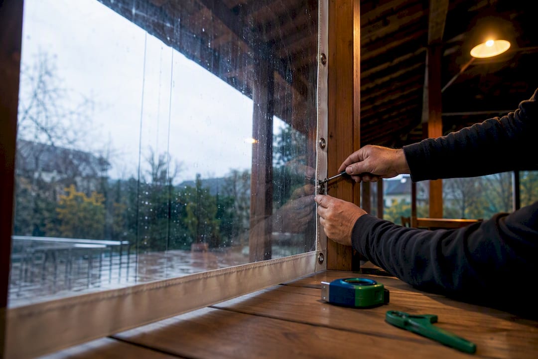 Przezroczysta folia PCV zamontowana w altanie