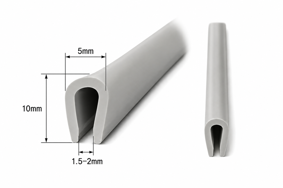 Reunatiiviste tyyppi U PVC harmaa – reunan suoja 1,5–2 mm, profiili 5x10 mm